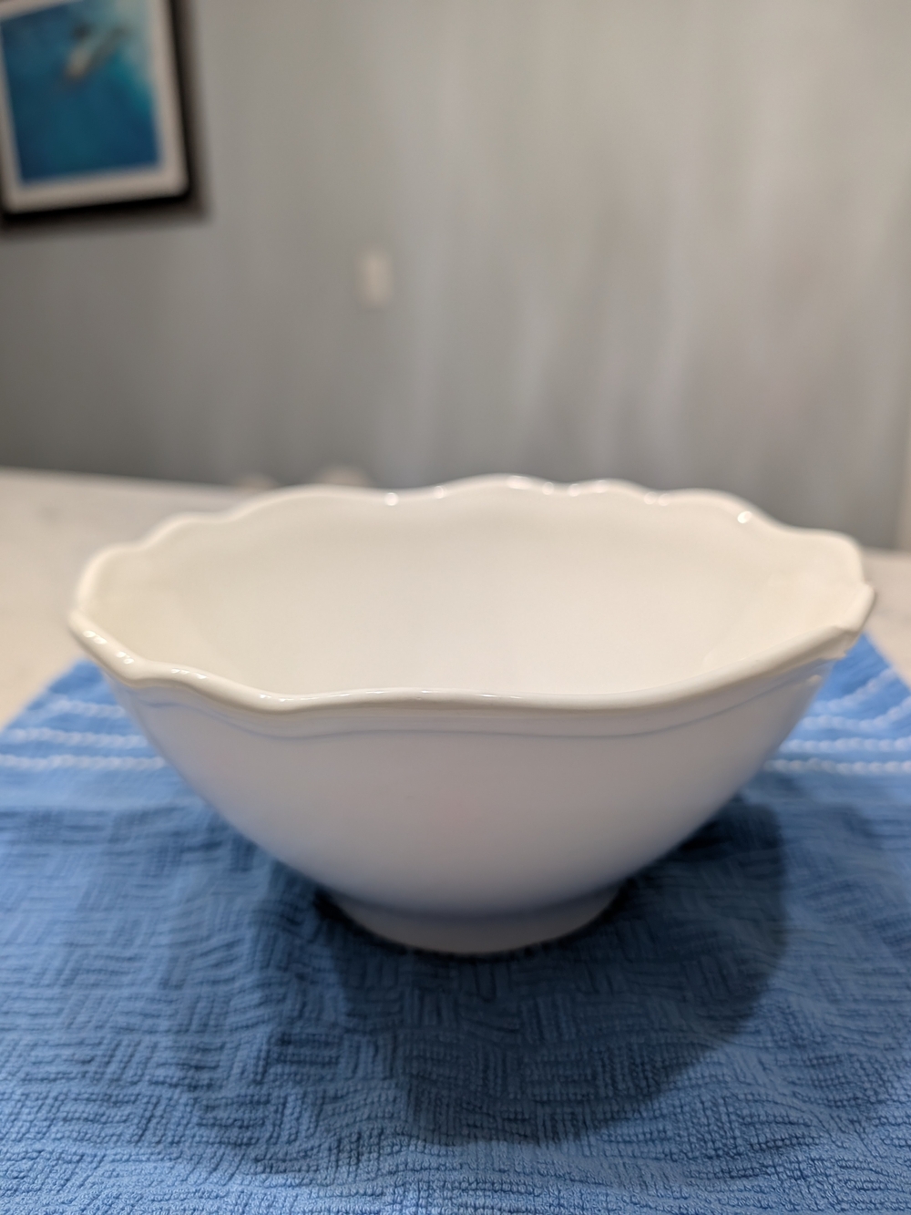 Classic White Scalloped Ceramic Serving Bowl-Made In Portugal